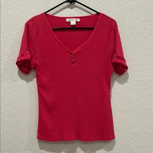 August Silk Pink Fitted Buttoned Short Sleeve T-Shirt - Picture 1 of 6